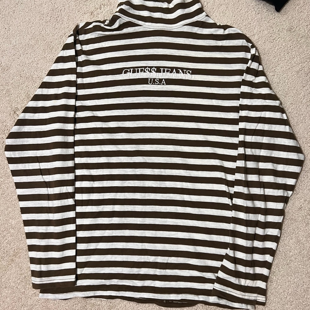 Guess Brown and White Striped Sweatshirt